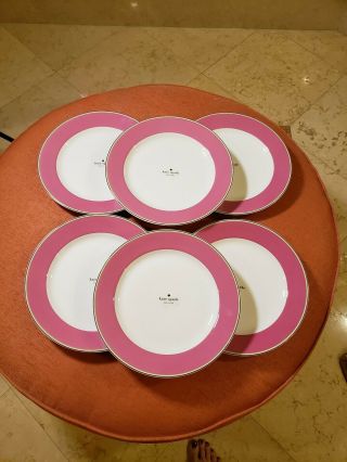 Kate Spade Lenox Market Street Pink Porcelain Dinner Plates - Nwt - Set Of 6