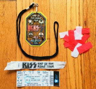 Kiss End Of The Road Tour All Access Laminate,  Wrist Band,  Ticket,  Confetti
