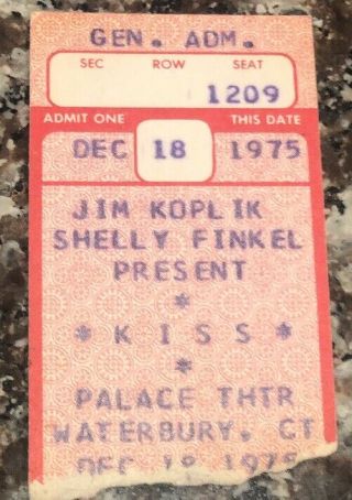1975 Kiss & Rush Concert Ticket Stub Palace Thtr Waterbury Ct 12/18/75
