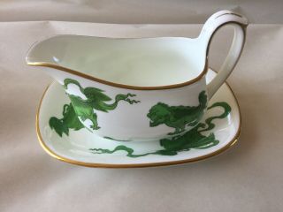 Wedgwood Chinese Tigers Green Gravy Boat And Underplate