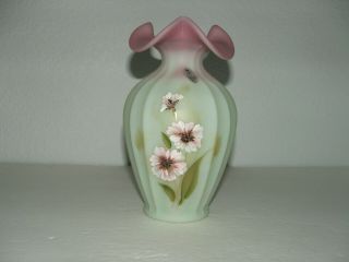 Fenton Lotus Mist Hand Painted Vase,  Jk Spindler