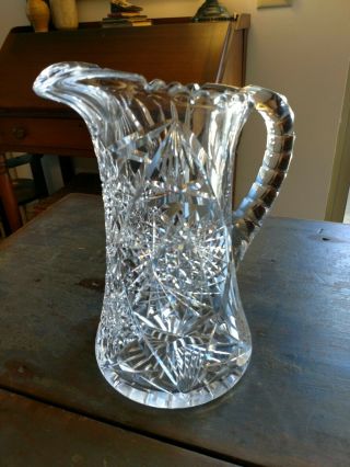 Antique American Brilliant Cut Glass 9 " Crystal Pitcher Abp