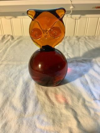 Vintage Mid Century Blenko Amber Art Glass Owl Paperweight 75C 5