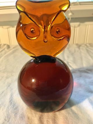 Vintage Mid Century Blenko Amber Art Glass Owl Paperweight 75C 7