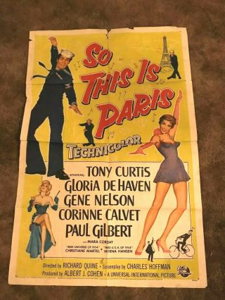 So This Is Paris Tony Curtis Gloria Dehaven 1954 1 - Sheet Movie Poster
