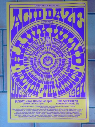 The Damned Pink Fairies Hawkwind Psychedelic 1987 Festival Poster Naznomad Acid