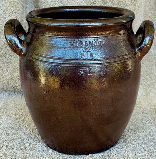 Vintage Höganäs Keramik,  Hb,  Stoneware Iridescent Dk Brown Pot,  3l Crock,  Sweden