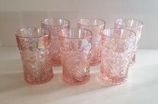 Lenox Imperial Set Of 6 Pink Tiger Lily Water Glasses - Carnival Iridescent Glass