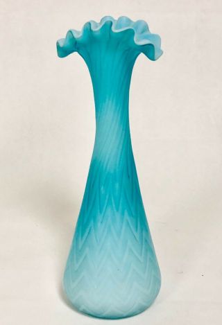 Antique Mt Washington Herringbone Cased Satin Blue Glass Mop Vase