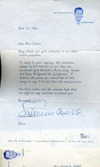 Lawrence Welk Jsa Hand Signed 1963 Letter Authentic Autograph