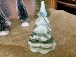 vintage fenton white green peppermint slag glass christmas pine tree 4” 6