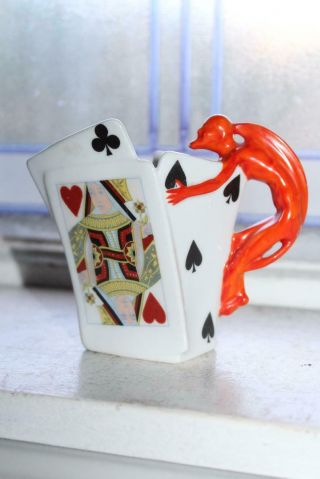 Antique Royal Bayreuth Creamer Devil And Playing Cards