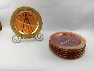 Set Of 7 Vintage Marigold Iridescent Carnival Glass Divided Dinner Plates 11 "
