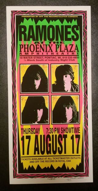 Mark Arminski Signed Ramones Poster 8.  17.  95 Phoenix Plaza Amp.  Pontiac Michigan