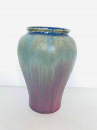 7 " Art Pottery Vase By Fulper With Rose And Blue Flambe Drip Glaze
