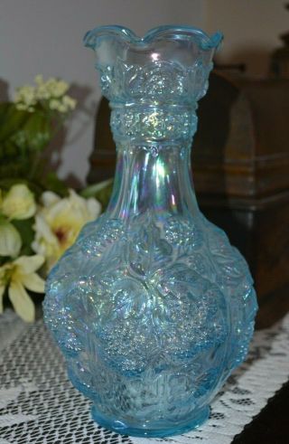 Imperial Glass Ice Blue Iridescent Loganberry Vase,  10 1/2 Inches,  Ex