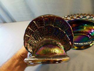 Large Mosser Amethyst Carnival Glass Turkey on the Nest Covered Candy Dish 4