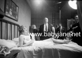 087 Psycho Janet Leigh In Bra In Bed & Alfred Hitchcock Behind The Scenes Photo