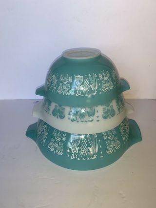 Vintage Pyrex Butterprint 3pc Cinderella Nesting Mixing Bowl 442 443 444