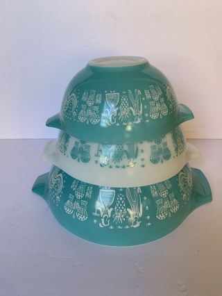 Vintage Pyrex Butterprint 3pc Cinderella Nesting Mixing Bowl 442 443 444 3