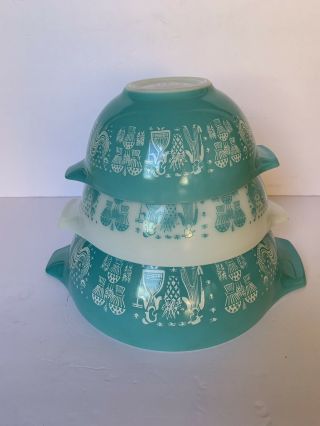 Vintage Pyrex Butterprint 3pc Cinderella Nesting Mixing Bowl 442 443 444 4