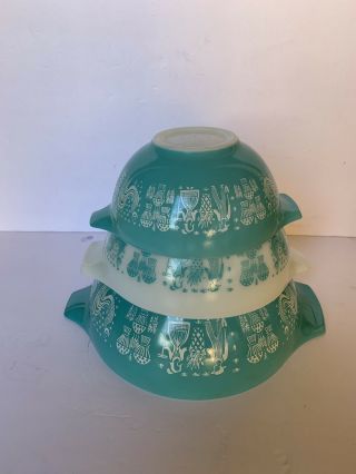 Vintage Pyrex Butterprint 3pc Cinderella Nesting Mixing Bowl 442 443 444 5
