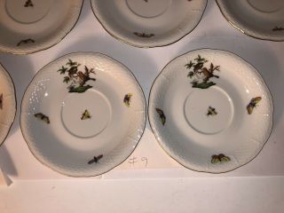Herend Rothschild Bird 743/RO 8 Saucers Only For 2 Handle Bullion Soups 4