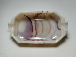 Akro Agate Short Tab Handle Swirled Oxblood Glass Ashtray