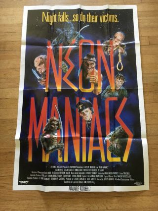 Neon Maniacs One Sheet Folded Poster 27x41” 87 Lightning Video Vestron