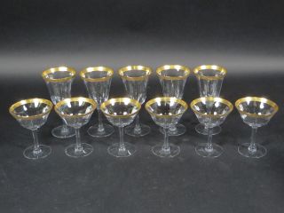 Vintage Gold Rimmed Wine & Champagne Glasses Set Of 11 Tiffin Stemware