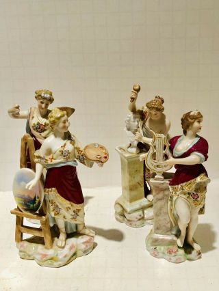Antique Volkstedt 4 Muse Figurines German Porcelain Triebner Ens Eckert ? 2