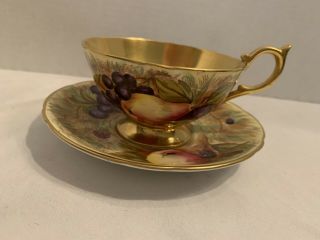 Vintage Aynsley Heavy Gold Orchard Fruit Tea Cup & Saucer Signed N Brunt