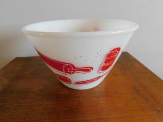 Vintage Fire King Mixing Bowl Red Kitchen Aids Rolling Pin Egg Beater