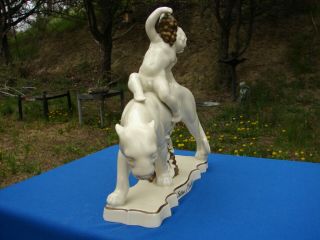 VTG GERMANY Porcelain WHITE PANTHER Cherub PUTTI Statue Figurine GRAPES TETTAUet 2