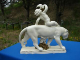 VTG GERMANY Porcelain WHITE PANTHER Cherub PUTTI Statue Figurine GRAPES TETTAUet 3