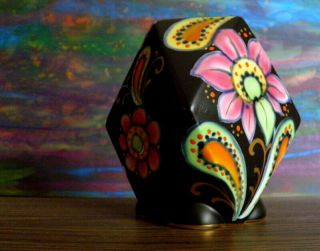 T.  Lawrence Art Deco Falcon Ware Hand Painted Floral Motif On Black