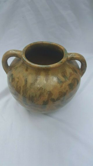 Awesome Rare Arts & Crafts Zanesville Ohio Double Handle Vulcan Glaze Vase