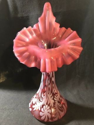 Fenton Art Glass,  Cranberry Jack In The Pulpits Vase,  11”,  190