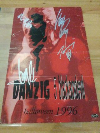 Vtg Danzig 5 Poster Fully Autographed By Band In 1996 Samhain Misfits
