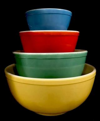 Vintage Pyrex Primary Mixing Bowl Set Blue 401 Red 402 Green 403 Yellow 404