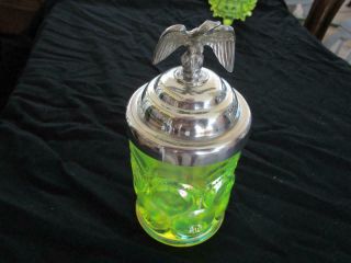 Weishar Vaseline Moon & Stars Pickle Jar Pewter Lid W Eagle