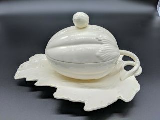 Wedgwood Creamware Melon Soup Tureen Sauce Dish With Leaf Underplate