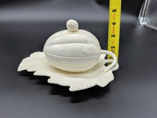 WEDGWOOD CREAMWARE MELON SOUP TUREEN SAUCE DISH WITH LEAF UNDERPLATE 4