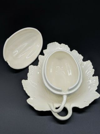 WEDGWOOD CREAMWARE MELON SOUP TUREEN SAUCE DISH WITH LEAF UNDERPLATE 7