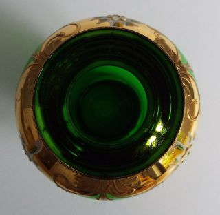 Murano 24k Gold Gilt Emerald Green Venetian Glass Hand Painted Floral Vase 5