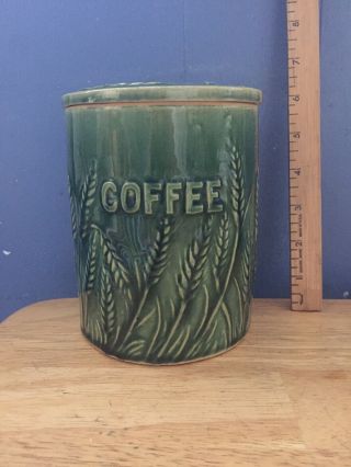 Vintage Hull Pottery Green Wheat Covered Coffee Canister