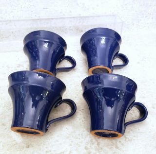 4 Vietri Blu Mugs Navy Blue Stoneware Made In Italy