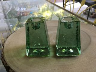 Rare Signed " Fire & Light " Arcata California Recycled Glass Candle Holders