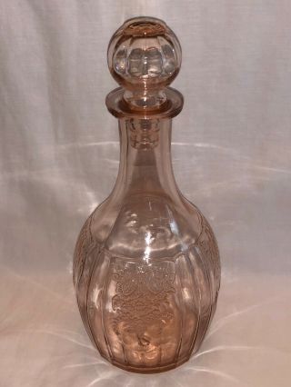 Very Rare: Mayfair Pink Depression Glass " Open Rose " Decanter; Hocking 1931 - 37