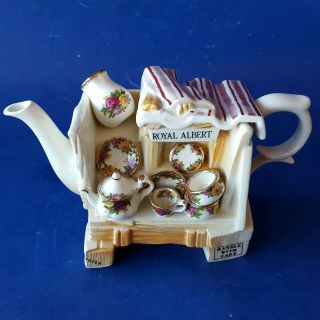 Royal Albert England OLD COUNTRY ROSES Street Vendor ' s China Cart - Shaped Teapot 2